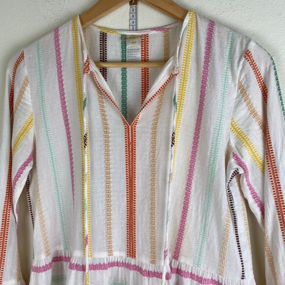 PilyQ Morgan Stripe Mini Dress Size XS/S White Pink Multi Long Sleeves Cover Up - Picture 9 of 14